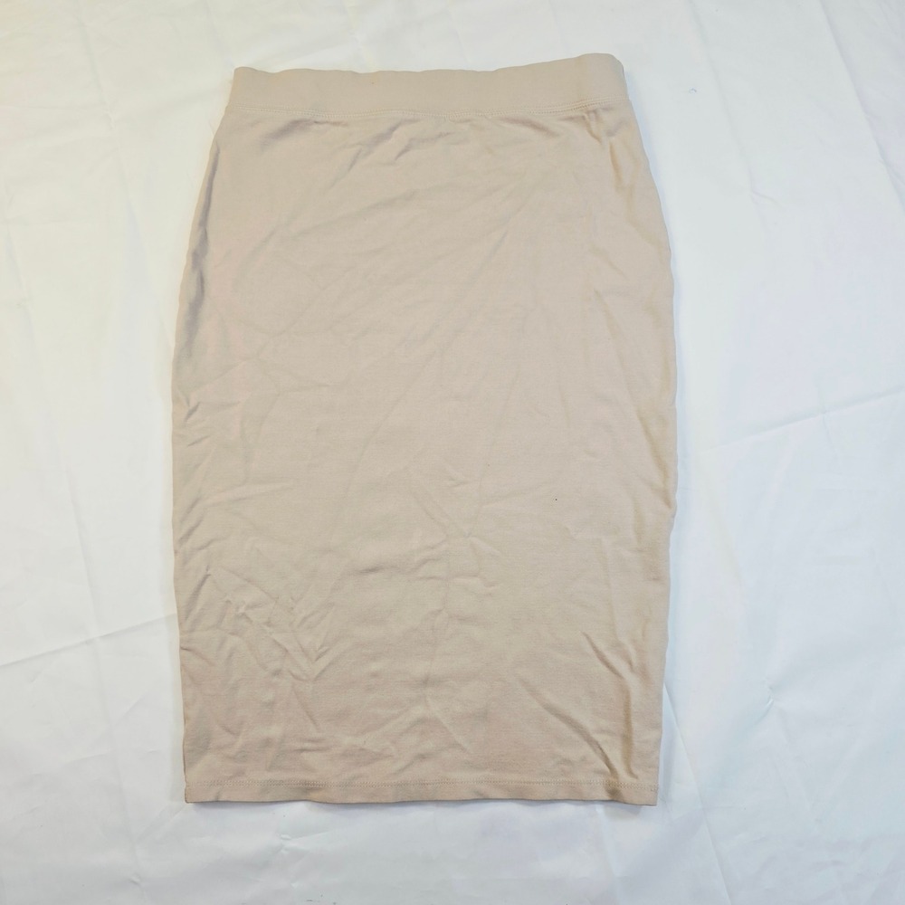 Iris Women's Bodycon Pencil Skirt Size Large Beige Tan Stretch Elastic Waist